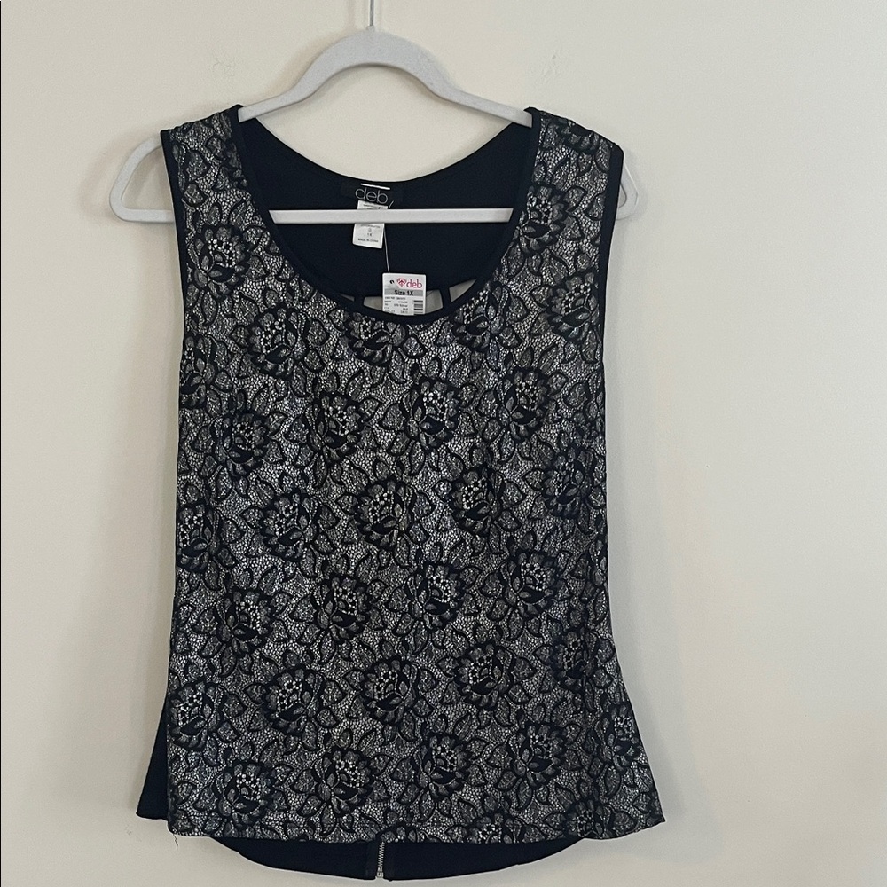Vintage Deb Floral Lace Glitter Top Caged Back‎ Black Silver 1X Deadstock y2k